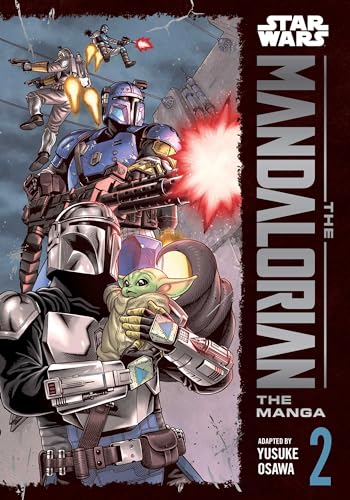Manga cover featuring the Mandalorian holding Grogu, with other Mandalorians in the background.