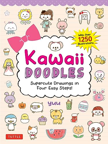 Book cover with colorful, cartoon-style “Kawaii Doodles” and illustrated characters.