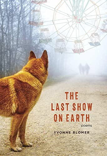 Book cover with a dog looking towards a distant, foggy Ferris wheel.
