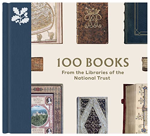 Book cover titled 100 Books from the Libraries of the National Trust with antique bindings.
