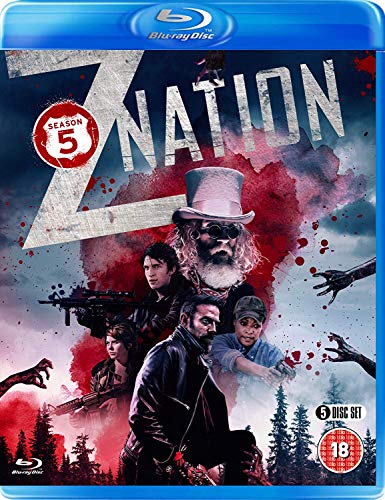 Blu-ray cover for Z Nation Season 5 featuring cast members against a bloody background.