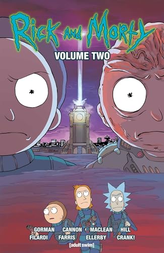 Rick and Morty Vol. 2 comic book cover with characters and cityscape.