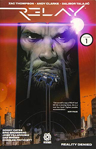 Comic book cover: close-up of a man’s face with a spaceship below.