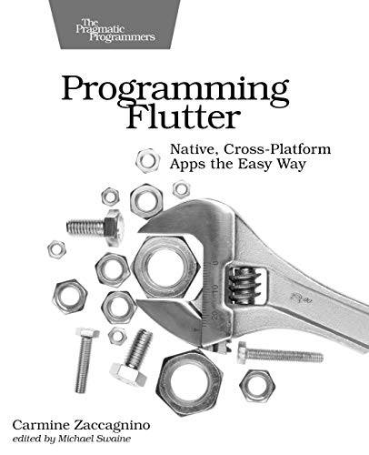 Book cover: "Programming Flutter" with wrench and nuts illustration.