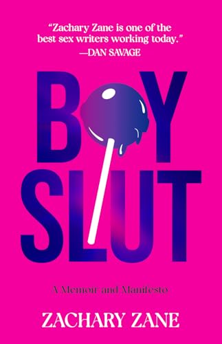 Book cover with bright pink background, large blue text, and a purple lollipop illustration.