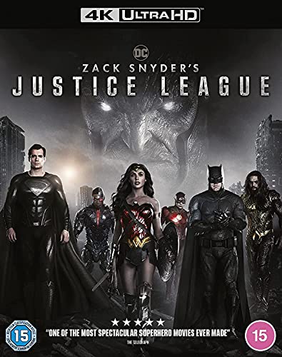 Zack Snyder's Justice League Blu-ray cover featuring superhero team portrait.