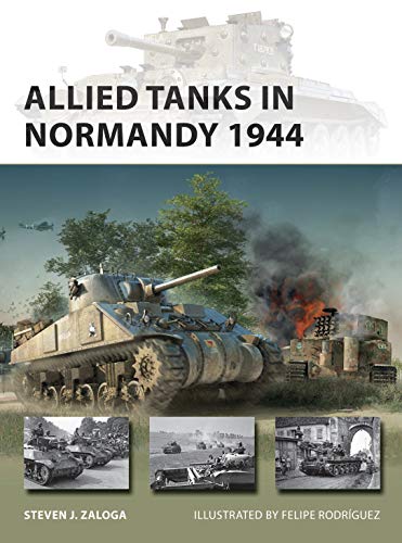 Book cover depicting Allied tanks in a Normandy battlefield scene, 1944.