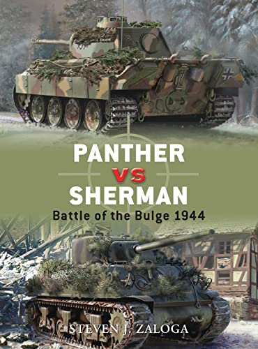 Book cover depicting a German Panther and American Sherman tank in snow.