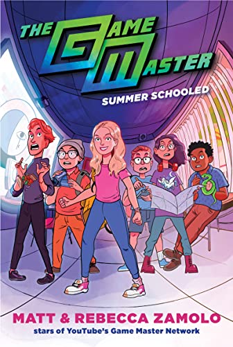 Book cover featuring six cartoon children in a futuristic hallway.