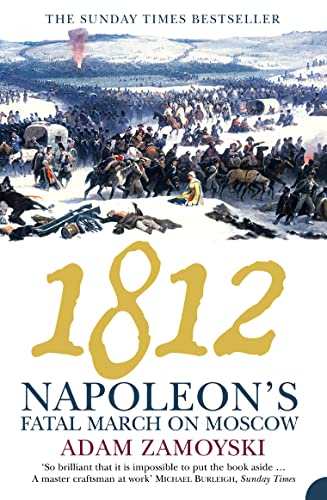 Book cover depicting a chaotic, snowy Napoleonic army marching towards Moscow.