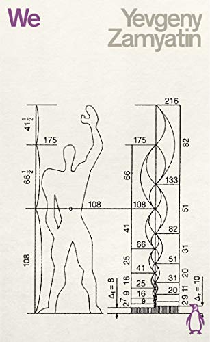Book cover of "We" by Yevgeny Zamyatin, featuring a line-drawn figure.