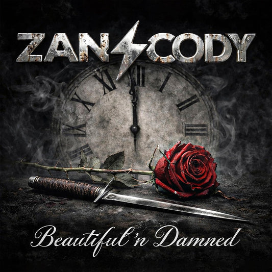 Album cover with clock, rose, dagger, and smoke on a dark background.