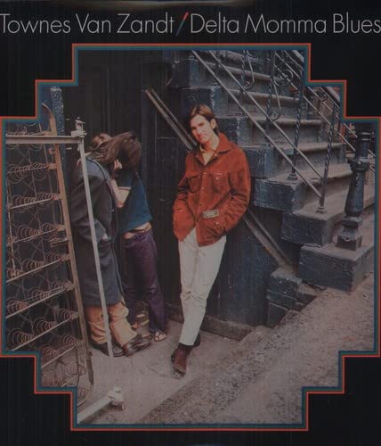 Townes Van Zandt stands on steps next to two people in this album cover.