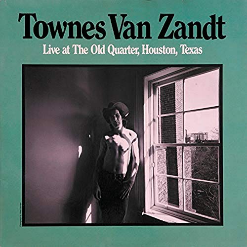 Townes Van Zandt standing shirtless by a window on a teal album cover.
