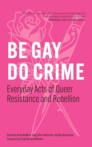 Pink book cover with white text reading "Be Gay Do Crime" and floral design.