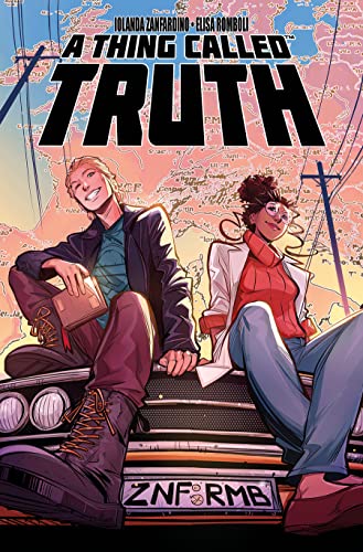 Book cover: two young adults on a car, map background.