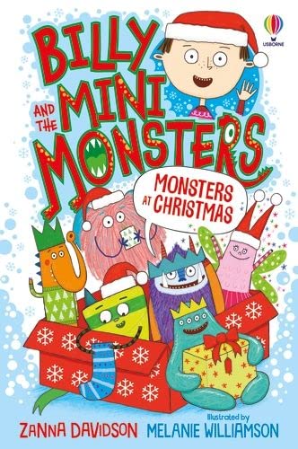 Book cover: boy with colorful monsters in a Christmas gift box.
