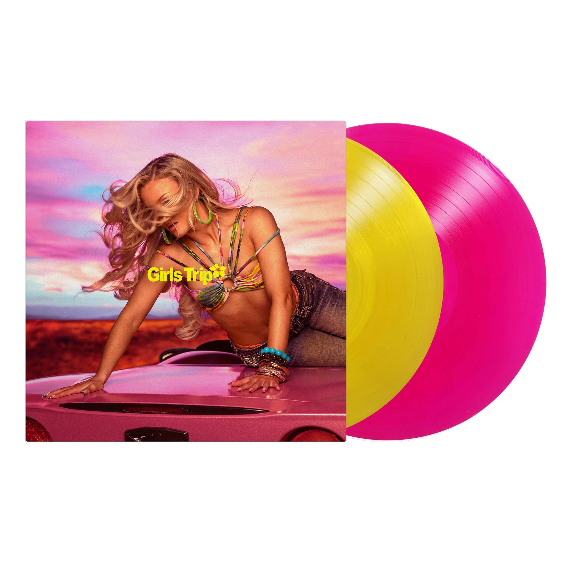 Zara Larsson album cover and pink & yellow vinyl records.