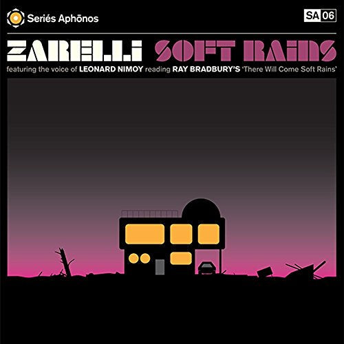 Vinyl album cover: black background, stylized house, purple and orange sky.