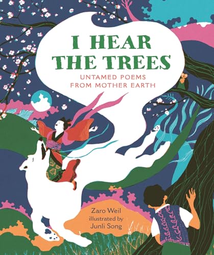 Book cover: girl riding a wolf through a colorful, stylized forest.