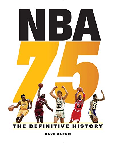 Book cover for “NBA 75: The Definitive History” featuring basketball players.