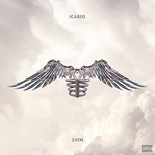 Zayn’s “Icarus Falls” album cover: skeletal ribcage with metallic, feathered wings.