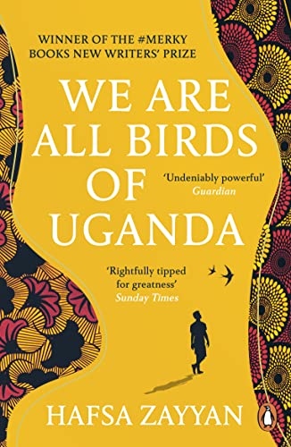 Book cover: "We Are All Birds of Uganda" with floral patterns and a silhouette.