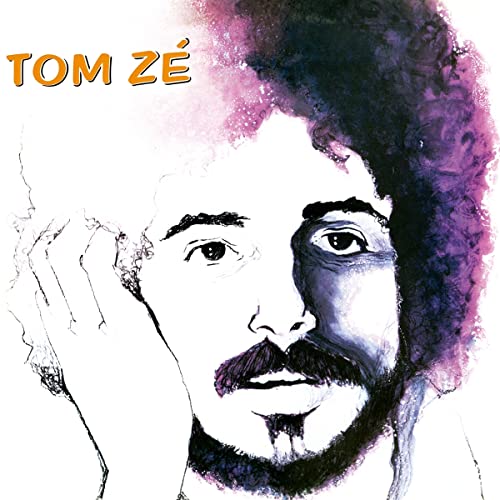 Watercolor portrait of Tom Zé with afro and raised hand.