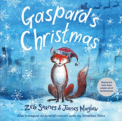 Book cover: fox in a Santa hat against a snowy cityscape.