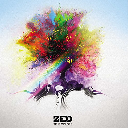 Colorful, abstract tree design with “Zedd - True Colors” text below.