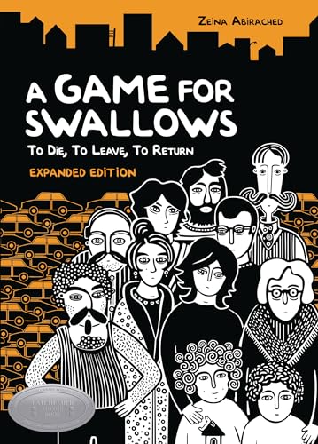 Black and white illustrated book cover with portraits and city skyline.