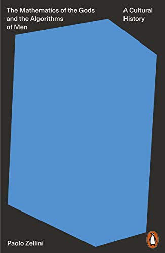 Book cover with blue geometric shape and white text, "The Mathematics of the Gods.
