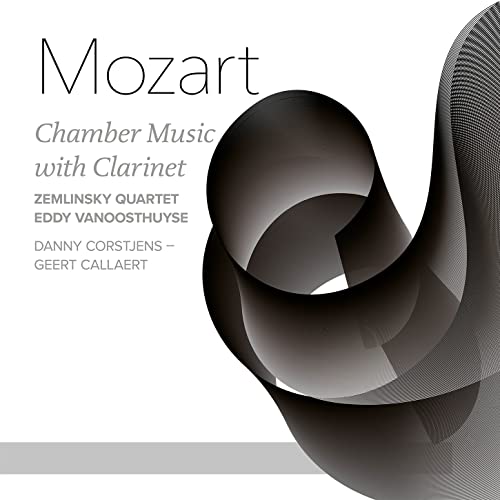 CD cover for Mozart’s chamber music with clarinet, abstract gray design.