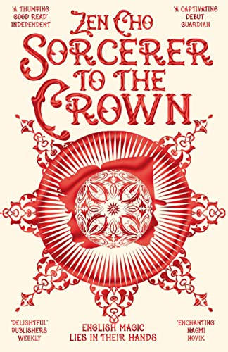 Book cover: “Sorcerer to the Crown” with red and white ornate design.