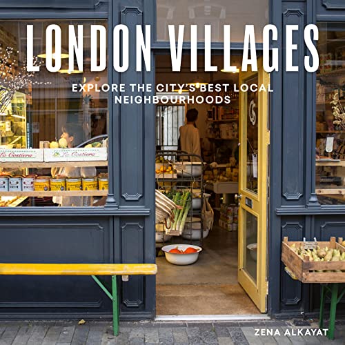 Book cover: “London Villages” with a shopfront and produce display.