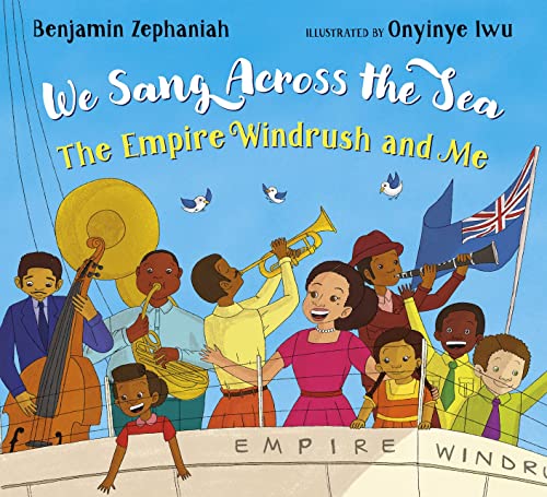 Book cover depicting musicians and children on the Empire Windrush ship.