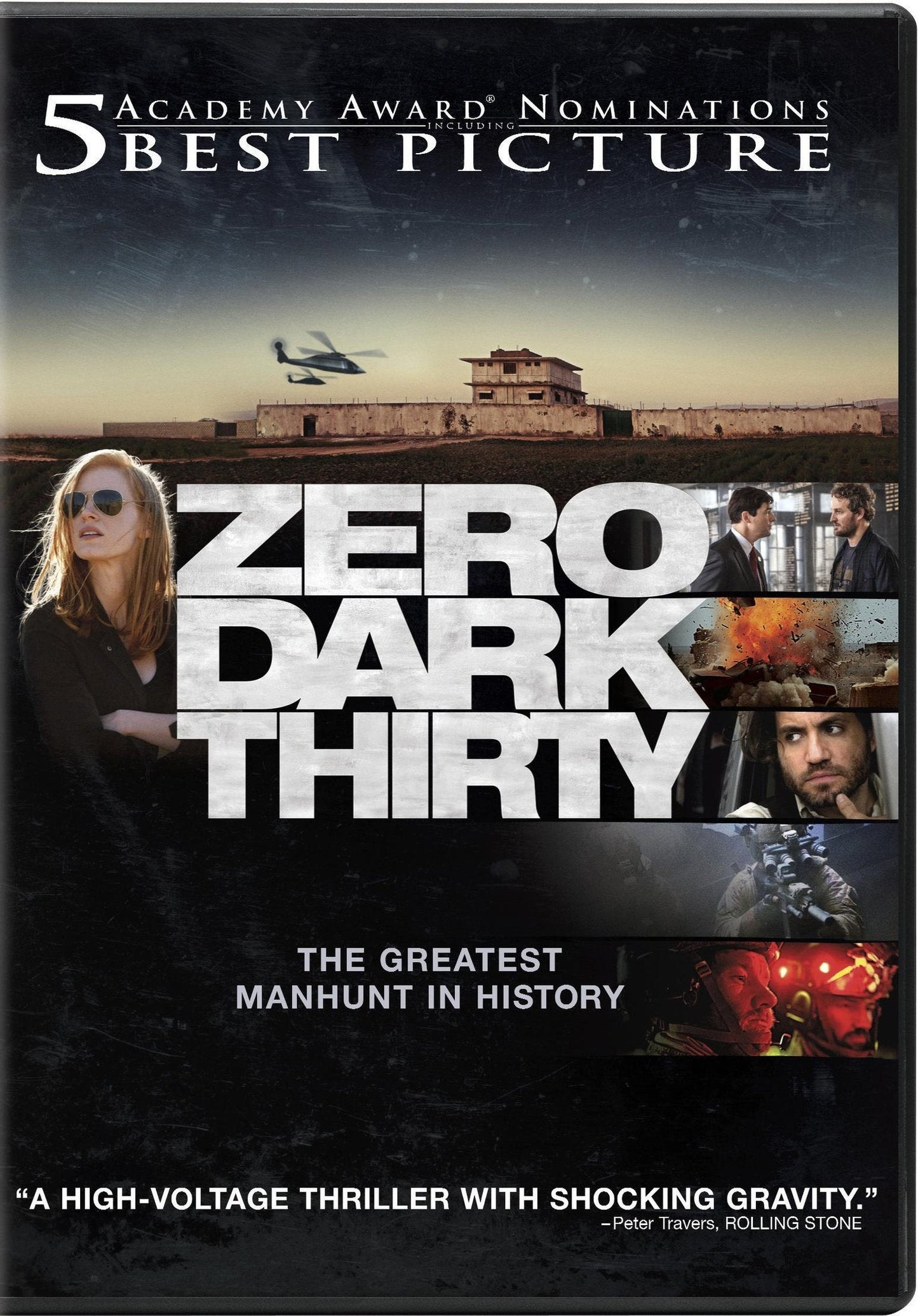 DVD cover for the film "Zero Dark Thirty" featuring a helicopter and faces.