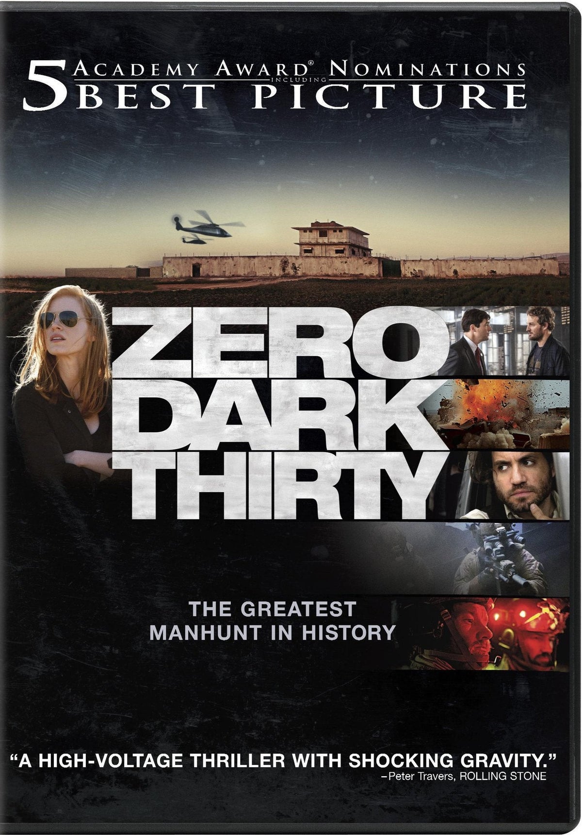 DVD cover for the film "Zero Dark Thirty" featuring a helicopter and faces.