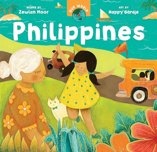 Children and a grandmother in a colorful illustrated scene of the Philippines.