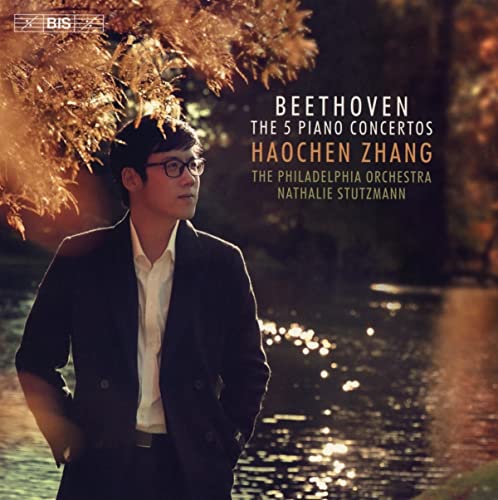 CD cover featuring pianist Haochen Zhang and text: Beethoven’s 5 Piano Concertos.