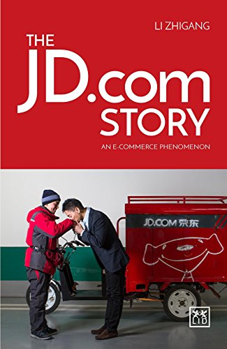 Book cover: "The JD.com Story" with a delivery worker and customer.