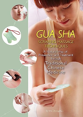 Woman using a scraping tool on her skin with Gua Sha technique images.