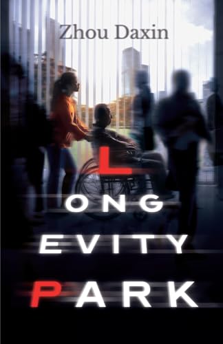Book cover: woman pushing a man in a wheelchair, blurred background.
