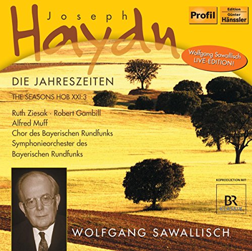 CD cover for Haydn’s “The Seasons” featuring a golden field and conductor portrait.
