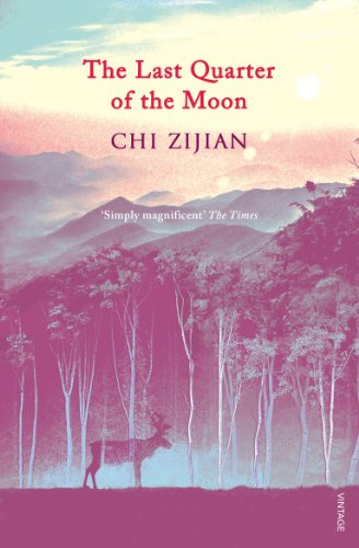 Book cover: pink forest scene with a deer, moonlit sky, title text.