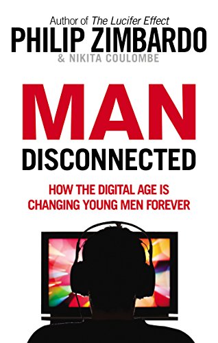 Book cover: "Man Disconnected" with silhouette of a man using headphones.