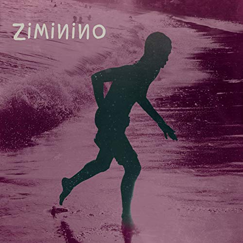 Silhouette of a running person on a pink, wave-filled beach.