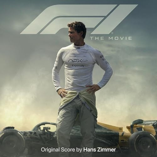 F1 movie poster featuring a driver and race car, Hans Zimmer score.