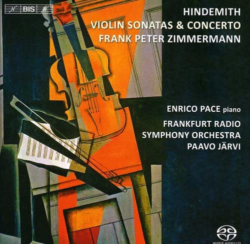 CD cover featuring abstract cubist violin art with text listing Hindemith, Zimmermann, and Järvi.
