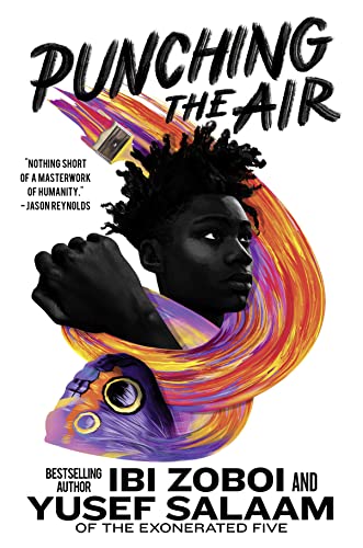 Book cover: young Black man with paint streaks, titled "Punching the Air".
